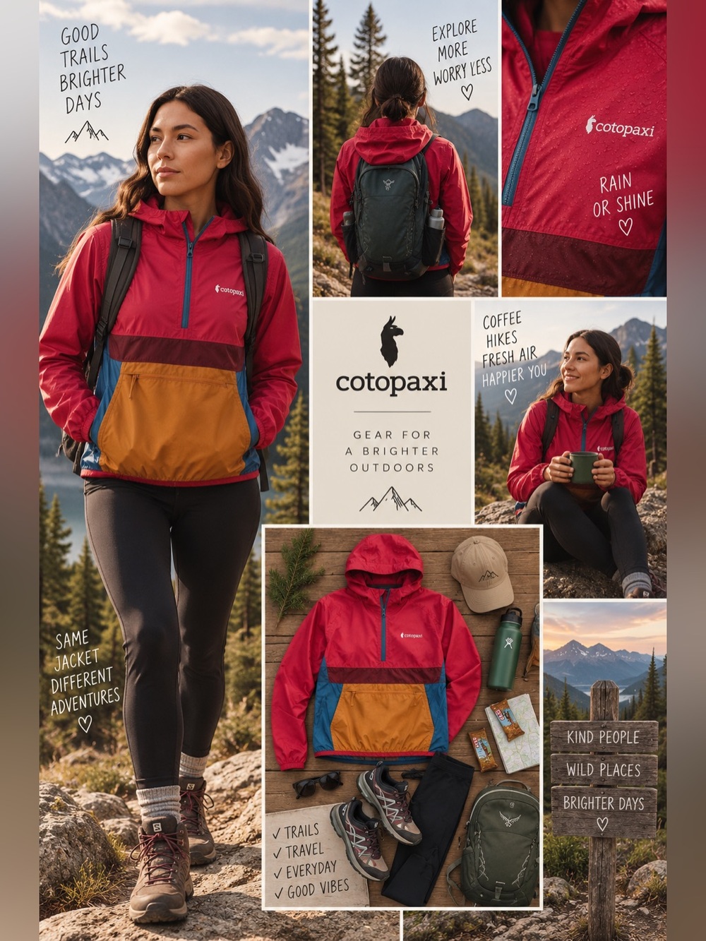 Cotopaxi Women's Multicolor Rain Jacket - Red, Blue, Tan